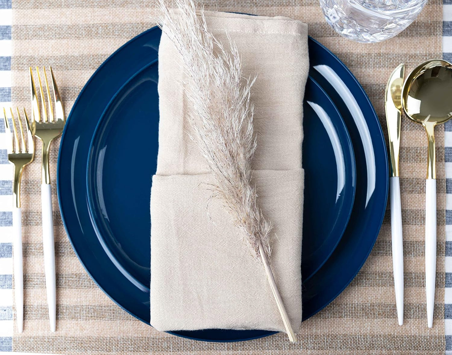 PLASTICPRO [30 Pack 10.7''] Dark Blue Plastic Party Plates Edge Collection Premium heavyweight Elegant Disposable Tableware Dishes