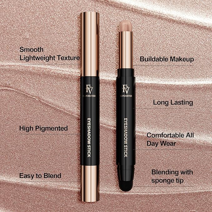 FV Cream Shimmer Eyeshadow Stick，Long Lasting & Waterproof, Multi-Use & High Pigment Eyeshadow Makeup Stick, Champagne Shimmer