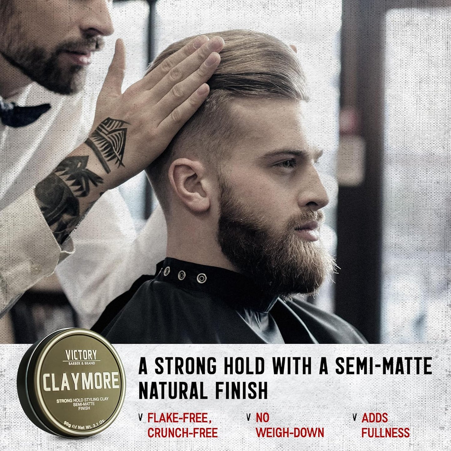 Victory Barber & Brand Claymore Men's Strong Hold Matte Finish Clay Pomade | Made in the USA for the Rough and the Ready