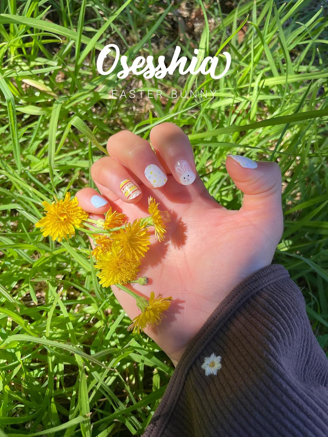 Semi Cured Gel Nail Strips, 20 pcs Nail Wraps, Glaze Stickers, Salon Quality French Manicure, Full Decal Gel Polish Strips, Long Lasting SCG, Easy on, UV Required (Easter Bunny)