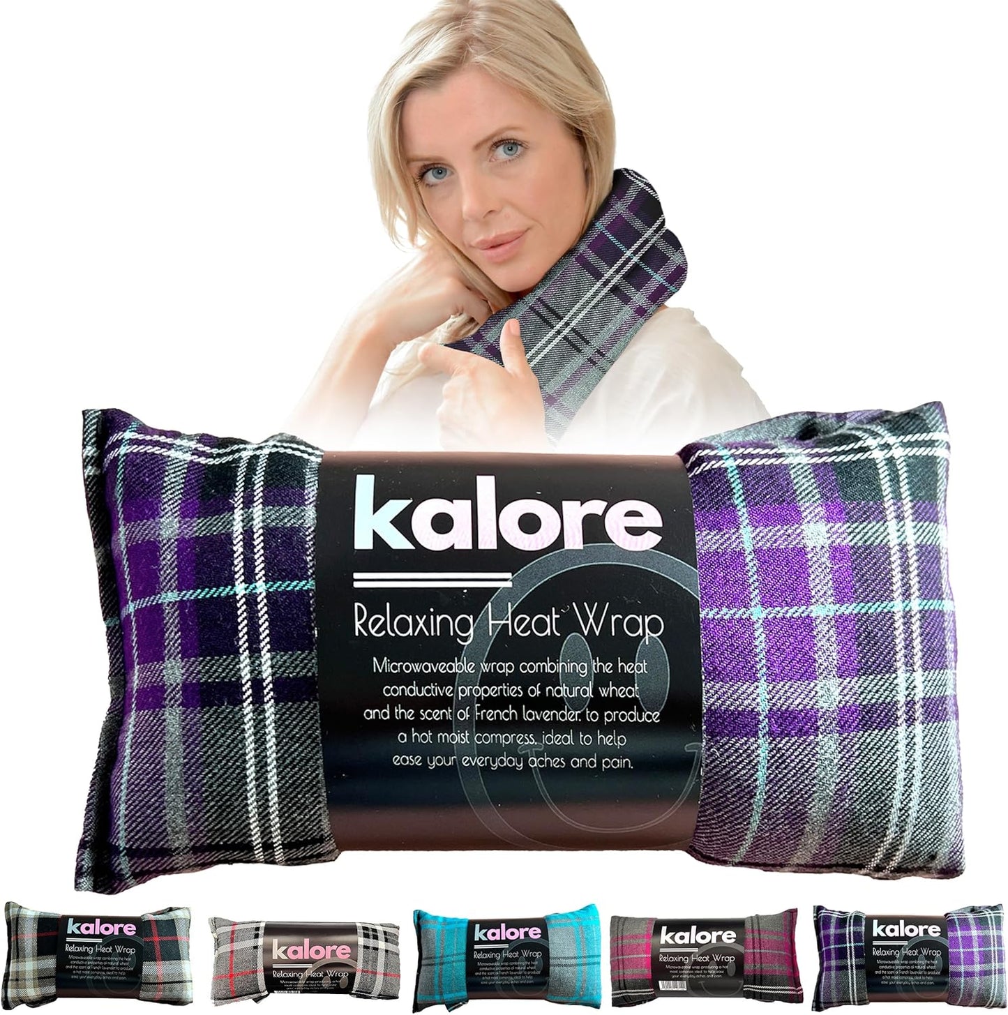 Microwavable Heating Pads for Winter Warmth, Back, Stomach & Head Comfort – Kalore Cotton Tartan Neck Wrap – Even Heat Distribution Hot Compress Bag – Wheat Heat Pad XL – Lavender Scent – Purple