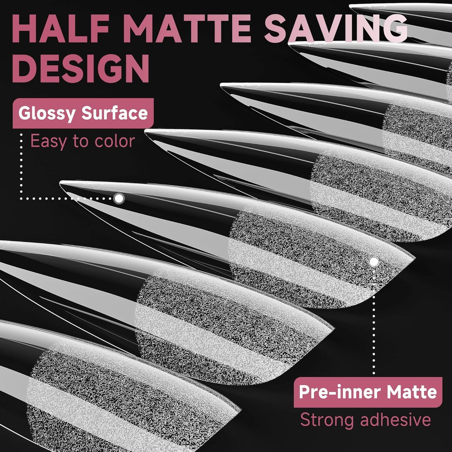 UNA GELLA Stiletto Gel Nail Tips Long: Full Cover 312pcs Half Matte Halloween Stiletto Gel Tips Press On Nails for Faster Gelly Nail Extension, Clear False Fake Acrylic Nails 12 Sizes for Her