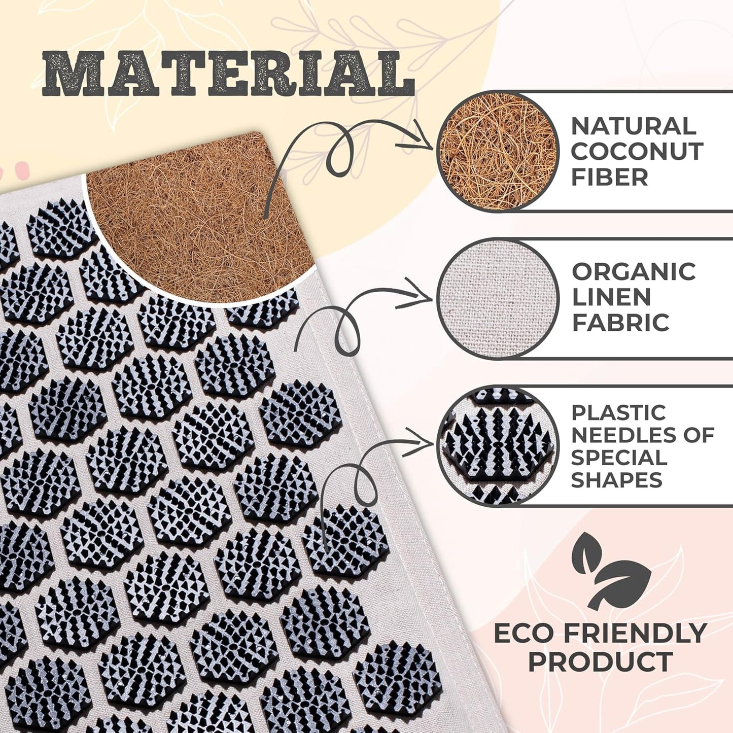 Acupressure Mat & Pillow – Pain Relief and Relaxation Kit for Back, Neck, and Sleep, Suitable for Yoga, Meditation, or Daily Use (Soft Cream)