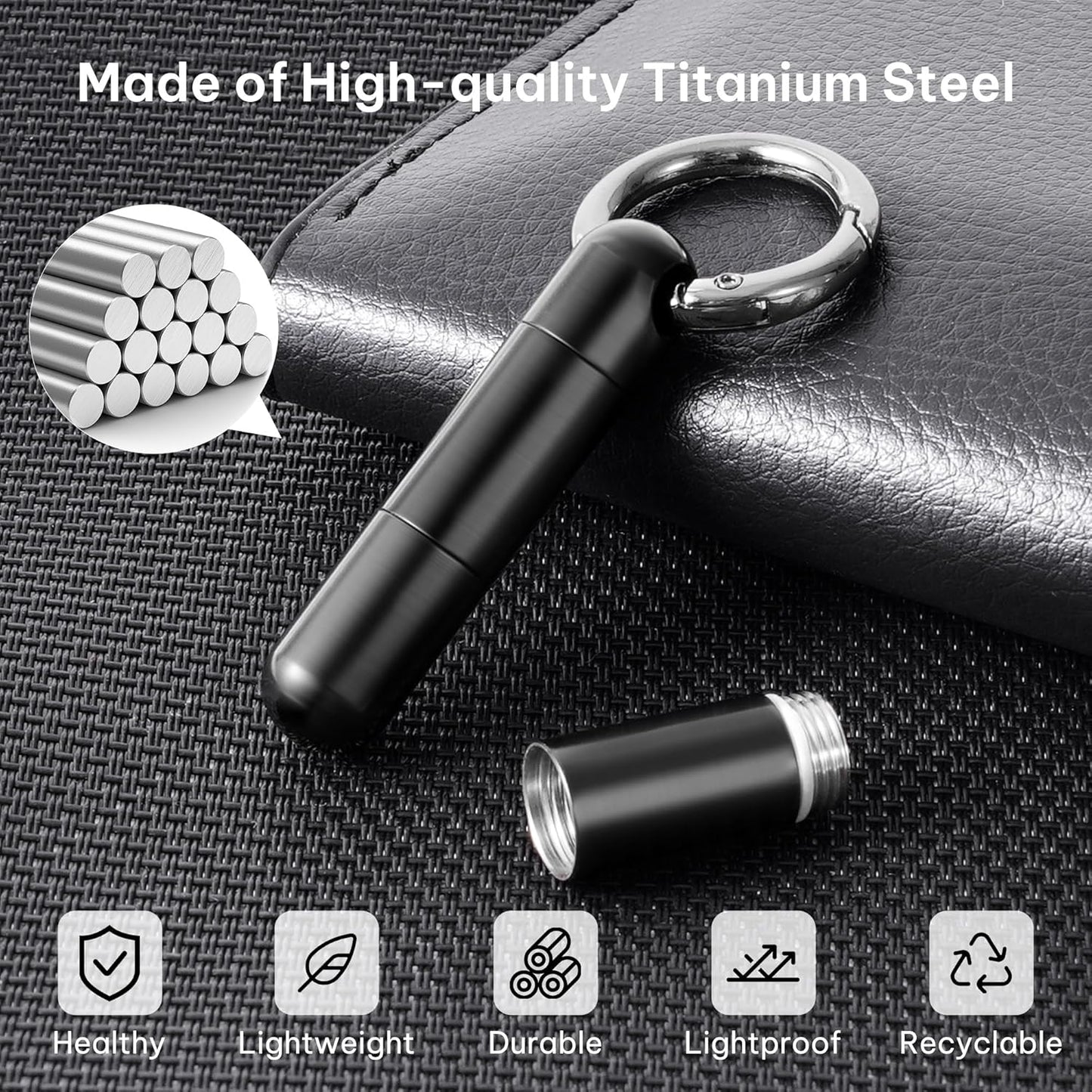 Titanium Keychain Pill Holder,Mini Pill Case Keychain,Waterproof Pocket Pill Case,Small Pill Container for Travel Purse(2 Compartment)