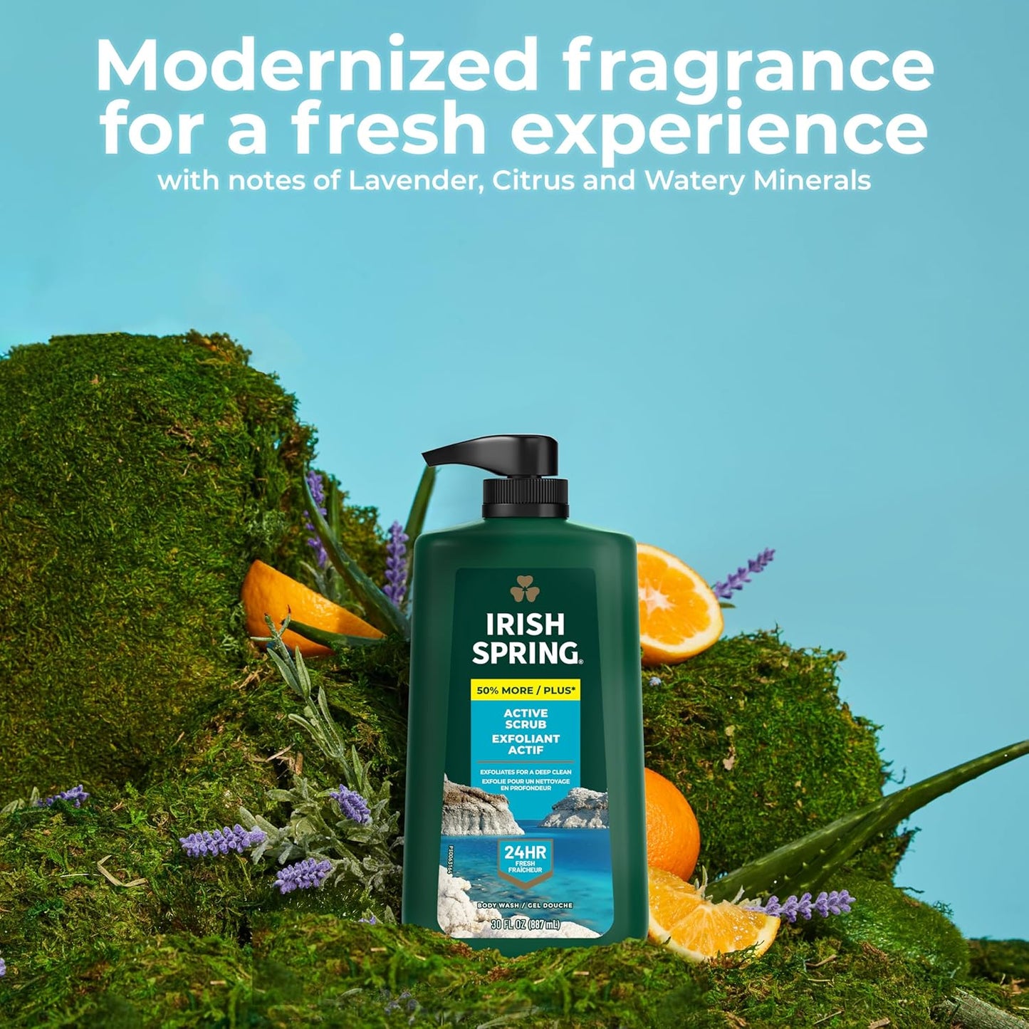 Irish Spring Active Scrub Exfoliating Body Wash for Men, 24-Hour Fresh, Face and Body Wash, Men’s Body Wash, Biodegradable Ingredients, Paraben Free, Cool Fresh Scent, 30 fl oz Pump Bottle