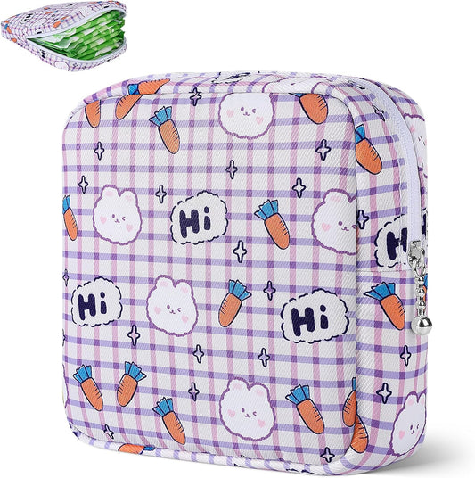Desing Wish Period Bag Pouch Soft Cloth Sanitary Napkin Storage Bag Portable Menstrual Pad Pouches Tampon Holder for Purse First Period Kit for Girls 9-12 (Rabbit)