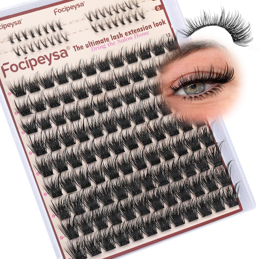 Focipeysa Volume Lash Clusters Wispy Eyelashes Extensions 10-16mm Cluster Lash Extensions C-Curl Lashes Extensions with Bottom Lashes Salon Effect Individual Eyelash DIY Eyelashes Clusters at Home