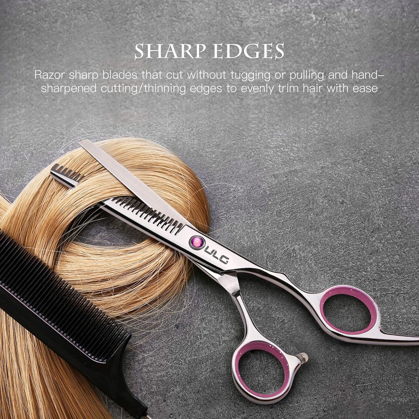 Hair Cutting Scissors Thinning Shears Kit ULG Professional Hairdressing Texturizing Salon Razor Edge Scissor Japanese Stainless Steel 6.5 inch Pink