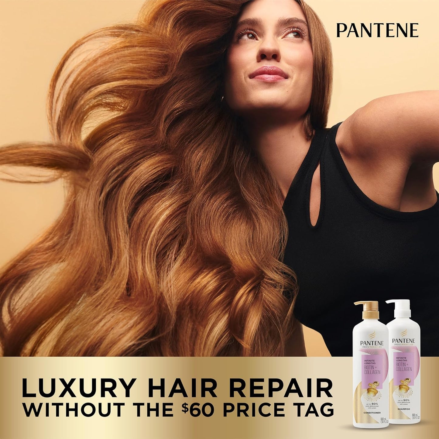 Pantene Infinite Lengths Conditioner with Biotin + Collagen, Strengthens Brittle Hair, Up to 90% Less Breakage, 1 Minute Miracle, Safe for Color Treated Hair, Floral Scent, 30 Fl Oz