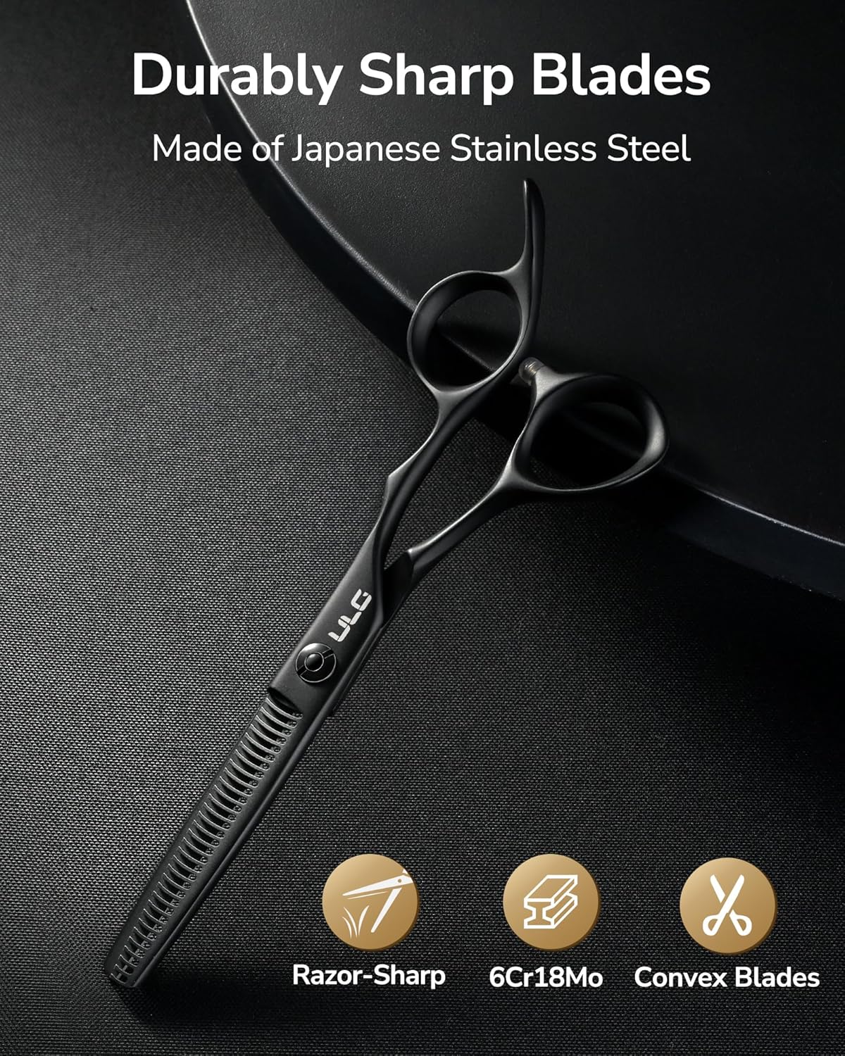 ULG Seamless Thinning Scissors – Professional Stainless Steel, Teflon Coated, Ergonomic Offset Handles, Precision Serrated Blades for Natural Hair Thinning and Layering, Ideal for Stylists and Barbers