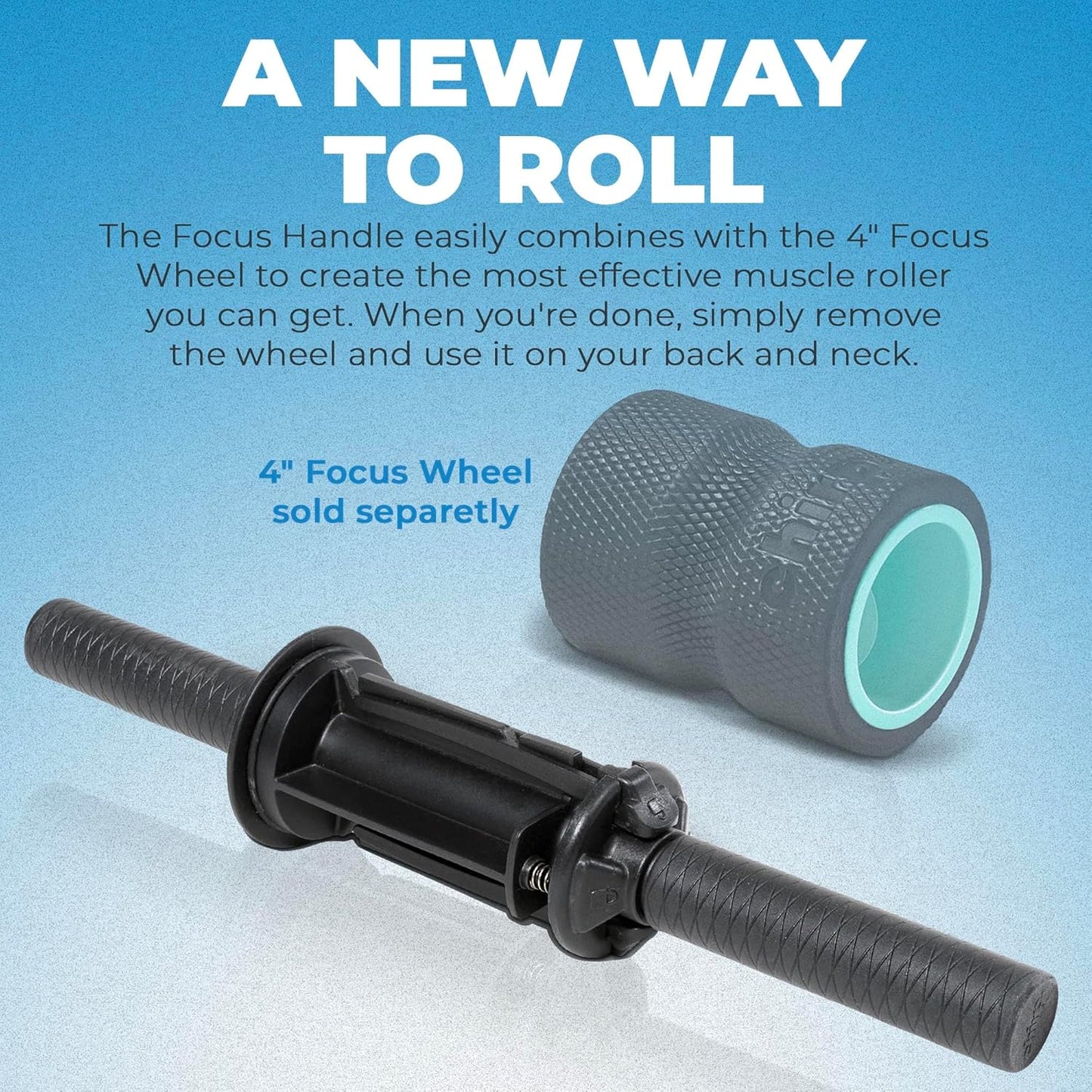 Chirp Focus Muscle Roller Handle, Muscle Roller Handle for Deeper Massage, Deep Tissue Rolling Massager for Neck, Shoulder, & Back Pain, Compatible with The 4-Inch Focus Wheel - 15.5" (39cm)