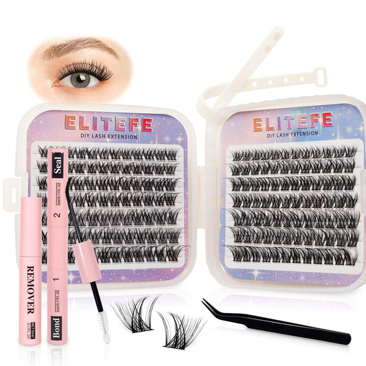 Lash Extension Kit DIY Lash Clusters Kit Eyelash Extensions Individual Lashes Extensions with (BondSeal,Tweezers,Remover168Pcs,MagicForest,8-16)