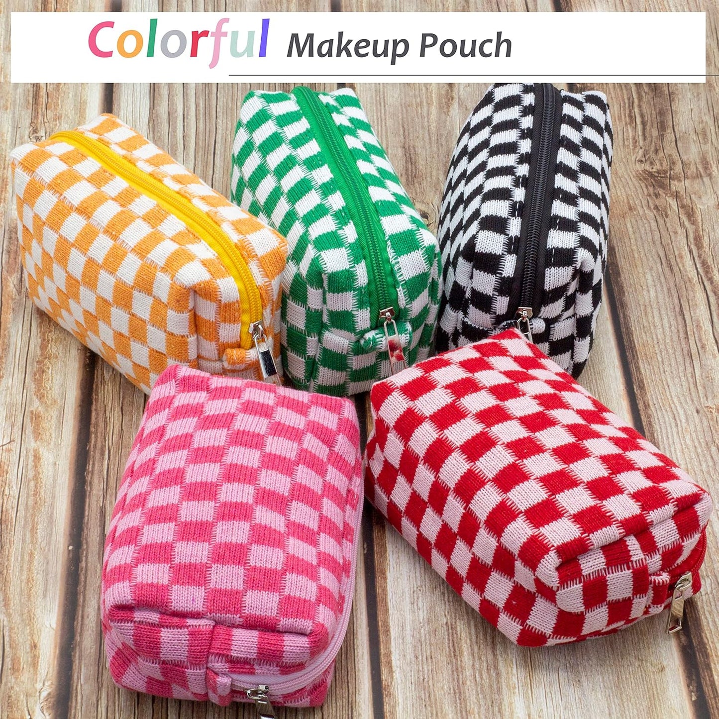 PAZIMIIK Checkered Makeup Bag for Purse Portable Zipper Make Up Pouch Small Cosmetic Case for Travel Accessories (6PCS Colorful)